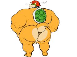 2018 anthro ass balls big_arms big_butt bowser collar dialogue eyewear glasses hair hi_res itzcharlie koopa looking_at_viewer male male_only mario_(series) muscular muscular_male nintendo red_hair scalie shell solo video_games yaoi