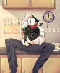 bara chef gay kitchen kitchen_utensils masturbating masturbation muscular muscular_male nohomoexpress pants_down tagme tagme_(artist) topless topless_male