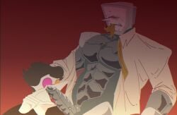 biting_clothes biting_tie blush_lines deltarune gay licking_penis muscular muscular_male nohomoexpress robot robot_boy robot_penis spamton_g_spamton teasing_penis tenna_(deltarune) touching_penis tv_head tv_head_robot tv_man unbottoned_shirt yaoi