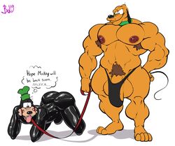 anthro armpit_hair balls bara bitchsuit bobthetanuki canid canine canis disney domestic_dog gay goofy hi_res male male_only mammal muscular petplay pluto puppyplay role_reversal roleplay rubber what yaoi