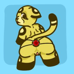 4_missing_limbs all_fours amputee anthro anus cougar disability felid feline fur gaping gaping_anus hook hook_in_ass looking_at_viewer looking_back low_res male mammal markings nubbins_(whisperwell) quadruple_amputee questionable_consent solo straps striped_markings striped_tail stripes tail tail_markings tan_body tan_fur whisperwell