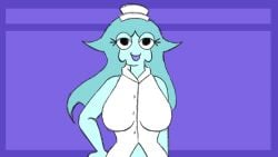 animated big_breasts blue_hair boobs_bigger_than_head boobs_bigger_than_torso cartoon_character connie_(dandy's_world) cum cum_on_breasts dandy's_world dialogue exaggerated_anatomy ghost_girl heart-shaped_pupils heart_eyes large_breasts revealing_breasts roblox smirk smirking_at_viewer sound_effects sound_warning tagme vanveleca video