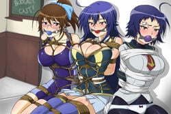 arms_behind_back ball_gag bondage bound breasts female femsub gag kurokami_kujira kurokami_medaka medaka_box mogana_kikaijima multiple_girls multiple_subs rope ryner-e swimsuit tied_up