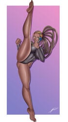 artist_name artist_signature ass ass_visible_through_thighs black_female breasts commission dark-skinned_female dark_skin dreadlocks feet high_kick legs legs_up leopard master_raven multicolored_hair skin_tight tekken tekken_7 video_games