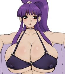 1girls 2025 big_breasts bikini bikini_top bulging_breasts colored_sketch eiken female hi_res high_resolution highres huge_breasts jay-marvel kirika_misono large_breasts light-skinned_female light_skin long_hair nipple_bulge nipples_visible_through_clothing ponytail purple_hair sketch solo solo_focus