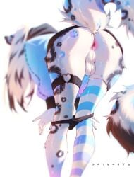 2025 5_fingers anthro anus artist_name ass backsack balls bent_over black_body black_fur black_hair black_text blue_body blue_fur bodily_fluids clothing dipstick_tail erection felid femboy fingers fluffy fluffy_tail footprint fur genital_fluids genitals hair hi_res knot knotted_penis kotowo leg_strap legwear male mammal markings multicolored_body multicolored_clothing multicolored_fur multicolored_hair multicolored_penis multicolored_topwear one_thigh_high pantherine pawprint pawprint_(marking) penis pink_anus pink_body pink_fur precum saika076 simple_background snow_leopard solo spots spotted_body spotted_fur spotted_markings tail tail_markings text thigh_highs topwear white_background white_body white_fur white_hair white_hands