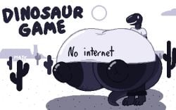 1girls animated anthro areolae black_and_white black_body bouncing_breasts breasts cactus colossal desert dinosaur dinosaur_(google_chrome) english_text female female_focus female_only google google_chrome hyper hyper_breasts large_breasts mattthetooncat nipples pixel_animation pixel_art sun text thighs underboob underboob_shirt