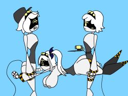 2_on_1 2boys cum cumming cumshot_in_mouth disassembly_drone female gagged in_the_air j_(murder_drones) large_ass large_breasts male/female murder_drones n_(murder_drones) penetration penis_in_mouth penis_in_pussy sharkwar shocked shocked_expression submissive_female sucking sucking_penis sw_(murder_drones) thick_thighs