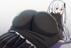 1girls 2d ai_art ai_generated ass big_ass black_dress bottom_view echidna_(re:zero) female looking_back_at_viewer re:zero_kara_hajimeru_isekai_seikatsu tagme white_hair