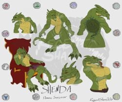 2021 anthro big_breasts bottomwear breasts chair clothing demon digital_media_(artwork) dragon female furniture green_body green_scales hi_res jackie_chan_adventures kaijucryptid male model_sheet mtf_crossgender multicolored_body multicolored_scales muscular muscular_female muscular_male mythological_creature mythological_scalie mythology nipples non-mammal_breasts red_eyes rule_63 scales scalie shendu sitting solo talisman throne tongue tongue_out two_tone_body two_tone_scales ventral_scales yellow_body yellow_scales