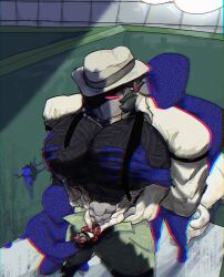 4boys bara bathroom bathroom_sex bathroom_stall gay glory_hole grabbing_from_behind grabbing_moobs huge_moobs masturbating masturbating_other masturbation muscular muscular_male nohomoexpress penis_peek robot topless touching_pecs unzipped_pants