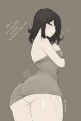 1girls 2025 artist_name ass ass_focus big_ass black_hair blush breasts female female_only freckles freckles_on_face hair_over_one_eye highres huge_ass julia_(the_coffin_of_andy_and_leyley) large_ass lia-chan_(liachaaann) light-skinned_female light_skin looking_at_viewer looking_back medium_breasts solo the_coffin_of_andy_and_leyley towel towel_only watermark wet wet_skin yellow_eyes