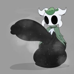 1:1 2025 2_horns balls big_balls big_penis biped black_balls black_body black_eyes black_penis bodily_fluids clothing collar genitals glans green_clothing grey_background hi_res hollow_knight horn huge_balls huge_cock humanoid_genitalia humanoid_penis hyper hyper_balls hyper_genitalia hyper_penis leaf male musk musk_clouds penis simple_background solo sparkothefailure standing sweat sweatdrop team_cherry vessel_(species)