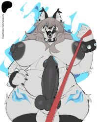 absurd_res animal_genitalia animal_penis anthro areola balls bedroom_eyes black_areola black_nipples blue_markings bracelet breasts canid canine canine_genitalia canine_penis canis clothing collar dominant dominant_anthro dominant_gynomorph dominant_intersex ear_tuft erection fangs first_person_view genitals grey_hair gynomorph hair half-closed_eyes hi_res intersex inviting jewelry knot leash leashed_pov legwear licking licking_lips lips mammal markings narrowed_eyes nipples open_mouth open_smile penis seductive smile smirk smug smug_face solo stockings studded_bracelet studded_collar studded_jewelry studs teeth thick_bottom_lip tongue tongue_out tuft wolf wolf_cut zeo_(artist)