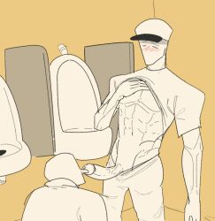 bathroom bathroom_sex blush_lines fan gay licking licking_penis lifting_shirt lifting_shirt_up muscular muscular_male nohomoexpress pierced_penis yaoi