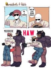 2boys abs accidental_penetration accidental_sex anthro biceps cowboy cowboy_hat deep_penetration equine funny furry gay horse huge_cock humor interspecies male male_focus male_only mouthless mouthless_male muscular muscular_anthro muscular_male nohomoexpress pecs pectorals penetration_from_behind penetration_through_clothes red_text speech_bubble stallion sunglasses surprise_buttsex surprise_sex surprised surprised_face text text_bubble unzipped_pants yaoi yellow_eyes