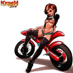 1girls bimbo boots brown_hair cigarette disney elastigirl eyeshadow fabalex female helen_parr high_heel_boots hoop_earrings kras krashzone large_breasts legio lipstick makeup motorbike motorcycle pixar short_hair shorts smooth_skin solo the_incredibles the_incredibles_2 thigh_boots thong underboob whale_tail