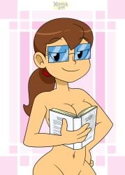 1girls book book_covering_breasts book_on_breasts breasts brown_hair female female_focus female_only glasses light-skinned_female light_skin looking_at_viewer lovin’sis milf mother naked naked_female nude nude_female ponytail sexy sexy_pose solo solo_female solo_focus susan_(xierra099) teacher white_background xierra099