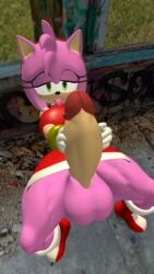 1 3d amy_rose clothed female futanari huge_cock sonic_(series) tongue_out vrchat