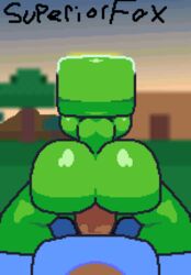 2019 anal animated anthro anthrofied ass backboob big_butt blue_shirt bouncing_ass breasts compression_artifacts creeper cube_head female green_skin hi_res loop male minecraft pixel_art reverse_cowgirl_position riding sex shading square_head steve_(minecraft) straight superiorfox video_games