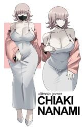 1girls big_breasts breasts cleavage clothed clothed_female clothing danganronpa danganronpa_2:_goodbye_despair dress emmarrgus evening_gown face_mask facemask female female_only game_controller gamer gamer_girl mole mole_on_breast nanami_chiaki no_bra short_hair solo solo_female text thighs watermark