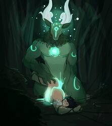 angry anthro arion_(himeros) big_dom_small_sub big_penis bioluminescence bound bush_(disambiguation) cervid colored_cum cum deity eyeless flora_fauna forest fur glowing glowing_cum glowing_penis green_cum green_fur hi_res himerosthegod human human_on_anthro inflation interspecies magic male mammal markings muscular penis plant saliva size_difference stomach_bulge tree unusual_cum vines yaoi