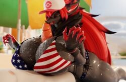 aak_(arknights) arknights beach blender_(artwork) blender_cycles breast_play breasts digital_media_(artwork) duo female genitals hi_res hypergryph licking male male/female mereo muscular muscular_female oral penile penis penis_lick sex sex_on_the_beach studio_montagne titjob tongue wet zoroark_(bom39)