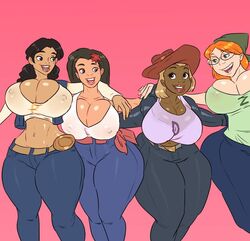 4girls aged_up ass bare_midriff belly_piercing belt big_ass big_breasts blonde_hair breast_suppress breasts brown_eyes brown_hair bursting_breasts cleavage clothed cowboy_hat curvy dark-skinned_female dark_skin dijonay_jones disney erect_nipples female female_only flower flower_in_hair freckles ginger glasses green_eyes hourglass_figure huge_breasts hyper_hips hyper_thighs jacket jay-marvel jeans lacienega_boulevardez latina line_up lineup lips lipstick long_hair looking_at_another midriff multiple_girls navel navel_piercing nipple_piercing nipples nipples_visible_through_clothing orange_hair penny_proud pink_background redbone see-through short_hair simple_background smile tank_top the_proud_family thick_thighs tight_clothing voluptuous wasp_waist wide_hips zoey_howzer