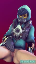 3d alternate_costume black_hair female female_only graffiti graffiti_tracer half-dressed half_naked mask masturbation overwatch pin_up reachchaos solo solo_female source_filmmaker tracer