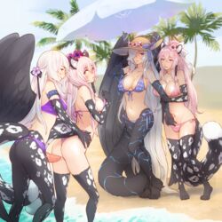 2futas 2girls absurd_res animal_ears animal_genitalia animal_genitalia_on_humanoid animal_penis ass beach bikini breasts canine_penis canine_penis_on_humanoid character_request cleavage dickgirl eyebrows_visible_through_hair flower fur futa_with_female futanari grabbing_arm grabbing_waist half-anthro half-closed_eyes hat intersex kemonomimi large_breasts long_hair looking_at_partner looking_back magical_ondine navel outdoors paws penis pink_hair poking_out pussy_juice pussy_juice_string sand standing swimwear tail umbrella water white_hair wings yellow_eyes