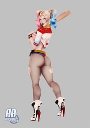 artofazrael baseball_bat dat_ass dc dc_comics harley_quinn ripped_pantyhose twintails wink