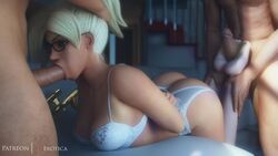 2boys 3d animated ass audiodude autodesk_maya blender blizzard_entertainment blonde_hair bra cleavage feet fellatio female footbang footjob footjob_with_legwear garter_belt glasses head_grab irrumatio lingerie male mercy on_stomach oral overwatch penis rape sound thighhighs threesome vgerotica video