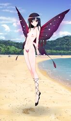 1girls absurdres accel_world beach black_hair breasts butterfly_wings clitoris dark_hair female female_only floating highres kuroyukihime long_hair long_legs looking_at_viewer multicolored_hair navel nipples nude outdoors pussy pussy_juice pussy_juice_puddle red_eyes sand sleekette slim_female small_breasts solo spread_pussy thin_arms thin_female thin_legs thin_waist tree uncensored water wings zimu_jiang