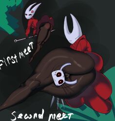 1girls 2_horns alternate_body_type alternate_breast_size arthropod artist_name big_ass big_breasts big_butt black_body black_skin breasts bubble_ass bubble_butt bug bug_girl female female_only hollow_knight hornet_(hollow_knight) large_ass large_breasts large_butt protagonist_(hollow_knight) silksong the_knight_(hollow_knight) thighs