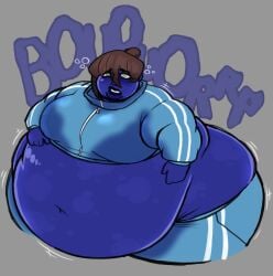 big_belly blue_body blue_skin blueberry blueberry_girl blueberry_inflation breasts brown_hair choker fat fat_female female female_focus female_only gurgling inflation inflation_fetish inflation_sequence sequence shale_(simsimsalaboom) simsimsalaboom thick_thighs thigh thighs track_suit willy_wonka_and_the_chocolate_factory yellow_eyes
