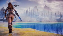 1girls 3d aloy ass back_view faith103 female female_only full_body game_screenshot horizon_zero_dawn mod solo