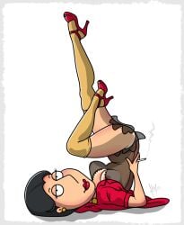 accurate_art_style badbrains barbara_pewterschmidt black_hair breasts cigarette earrings family_guy female female_only high_heels nipples on_model see-through stockings younger