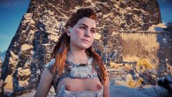 1girls 3d aloy faith103 female female_only game_screenshot horizon_zero_dawn mod nipples_outside solo