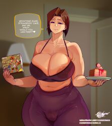 1girls athletic athletic_female big_breasts blush cake crystalcheese curvaceous curvy curvy_female curvy_figure english english_text food horny hourglass_figure huge_breasts imminent_sex large_breasts looking_at_viewer mature_female milf nail_polish pov pov_eye_contact seductive seductive_look sports_bra talking_to_viewer text text_bubble thick_thighs tight_clothing tight_fit