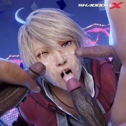 3d absurd_res after_bukkake after_masturbation after_sex ambiguous_gender bandai_namco blonde_hair blue_eyes bukkake cum cum_on_face cum_on_tongue ejaculation ejaculation_in_mouth female femboy genderless gokkun highres leo_kliesen looking_at_viewer male necklace nutting red_coat semen semen_on_face shaddoll_x tekken tekken_8 thumbs_up