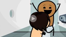 accurate_art_style bathroom bathroom_stall blowjob censor_bar censored cyanide_and_happiness dark-skinned_male fellatio female light-skinned_female male naked no_clothes official_art sitting_on_toilet tagme toilet