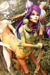 3d_(artwork) absurd_res ambiguous_gender bite biting_lip blender_(artwork) blender_cycles bracing deer deer_taur digital_media_(artwork) duo female female_on_human forest from_behind_position fucked_silly hair hi_res holding_up_partner human human_on_taur interspecies league_of_legends lillia_(lol) male male/female mammal mammal_taur outside outside_sex plant purple_hair riot_games sex taur tencent tree undead_h34d