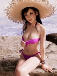 1girls 2025 3d alternate_version_available areolae areolae_slip beach beachside big_breasts bikini bikini_bottom bikini_only bikini_pull bikini_top billyhhyb black_hair bracelet bracelets breasts eyeliner female female_only final_fantasy final_fantasy_vii final_fantasy_vii_remake image_set legs_together light_makeup lipstick long_hair looking_at_viewer outdoors pulling_on_bikini red_eyes sitting solo strapless_bikini straw_hat sun_hat tifa_lockhart very_long_hair