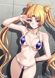 1girls adsouto adult_swim alluring arm_behind_back athletic_female bikini bishoujo_senshi_sailor_moon bishoujo_senshi_sailor_moon_r bishoujo_senshi_sailor_moon_r_the_movie bishoujo_senshi_sailor_moon_s bishoujo_senshi_sailor_moon_s_the_movie bishoujo_senshi_sailor_moon_supers bishoujo_senshi_sailor_moon_supers_the_movie blonde_hair blue_eyes collarbone fit_female grin high_res long_hair looking_at_viewer medium_breasts navel sailor_moon signature smile string_bikini swimsuit toei_animation toonami twintails usagi_tsukino v v_over_eye variant_set very_long_hair