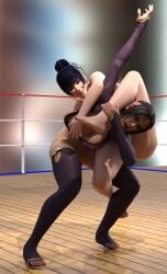 2girls 3d armwear catfight crossover dead_or_alive fight fighting fighting_ring joint_lock legwear nude nude_female nyotengu seong_mi-na soul_calibur wrestler wrestling wrestling_mask wrestling_ring yuri