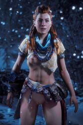 1girls 3d aloy faith103 female female_only game_screenshot horizon_zero_dawn mod one_breast_out solo