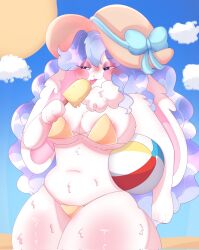 1girls 2026 anthro ball_(object) beach beach_background beach_ball bikini blue_hair dreamingbunny01 female female_only food furry furry_female furry_only hat ice_cream octavia_(dreamingbunny01) rabbit rabbit_ears rabbit_girl white_body white_fur