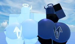 1boy 1boy1girl 1boys 1female 1femboy 1girl1boy 1girls 1male 3d ambiguous_gender ass ass_focus big_ass big_butt black_body female from_behind monster roblox robloxian slime slime_boy slime_girl tagme tagme_(artist) white_body