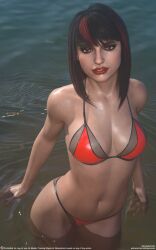 1girls 2025 3d beauty_mark beauty_marks bikini bikini_bottom bikini_top black_hair breasts covered_nipples eyeliner eyeshadow female female_only front_view highly_detailed legs_apart lipstick looking_at_viewer medium_breasts medium_hair mortal_kombat mortal_kombat_11 nail_polish outdoors painted_nails red_eyes red_lipstick red_nail_polish red_streak shizzyzzzzzz skarlet skarlet_(mk11) solo standing standing_in_water submerged_legs water wet wet_body winged_eyeliner