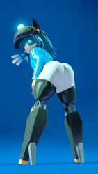 1girls 3d 3d_(artwork) arms_on_legs ass ass_focus bending_over big_ass big_butt blue_background blue_eye blue_hair blue_jacket blush blush_lines bottomless cap female female_focus female_only genitals glow glowing_eyes half_naked hi_res high_resolution highres jacket legs_apart looking_at_viewer looking_back mimi_sentry neko_ears photo_background plump_labia puffy_pussy pussy pussy_exposed pussy_peek reaper21cry rear_view robot robot_girl short_hair smilling source_filmmaker source_filmmaker_(artwork) standing team_fortress_2 thick thick_thighs vertical_image voluptuous voluptuous_female white_body yellow_eye